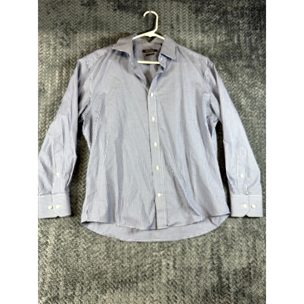 Indochino Made For You Shirt Mens Blue White Check Cotton Long Sleeve Button Up